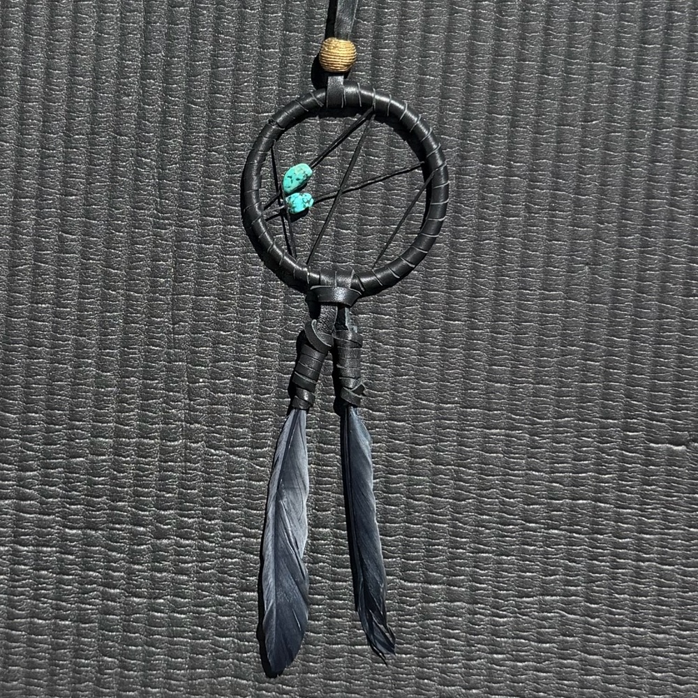 Black Leather Dreamcatcher Pendant with Turquoise Beads
